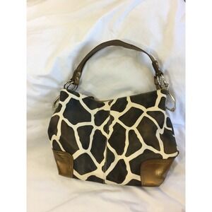 Unbranded Handbag Womens Brown Tan Bronze Leather Trim 10x14 Animal Print